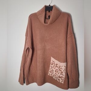 Design Lab Lord&Taylor Rose Pink Turtleneck Sweater with Leopard Pocket Size 1X